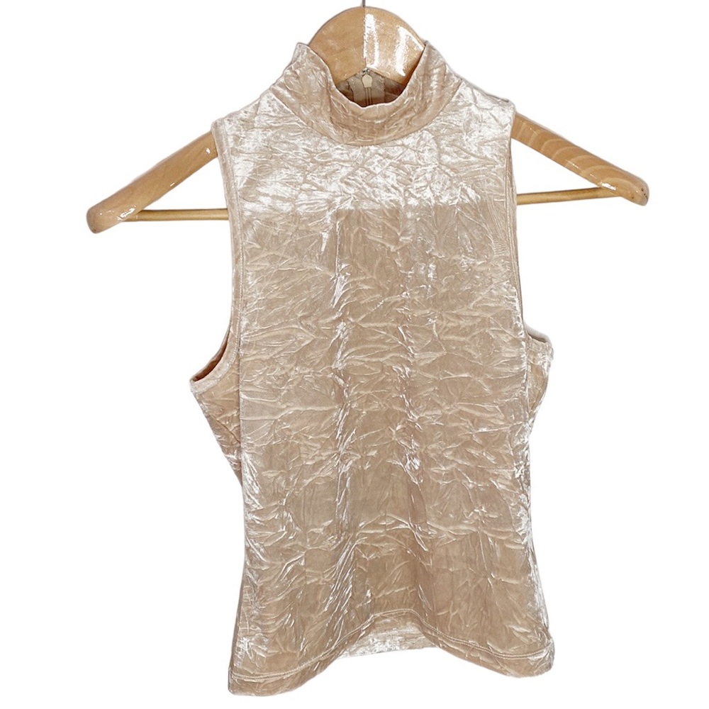 525 America mockneck champagne crinkled tank top size XS